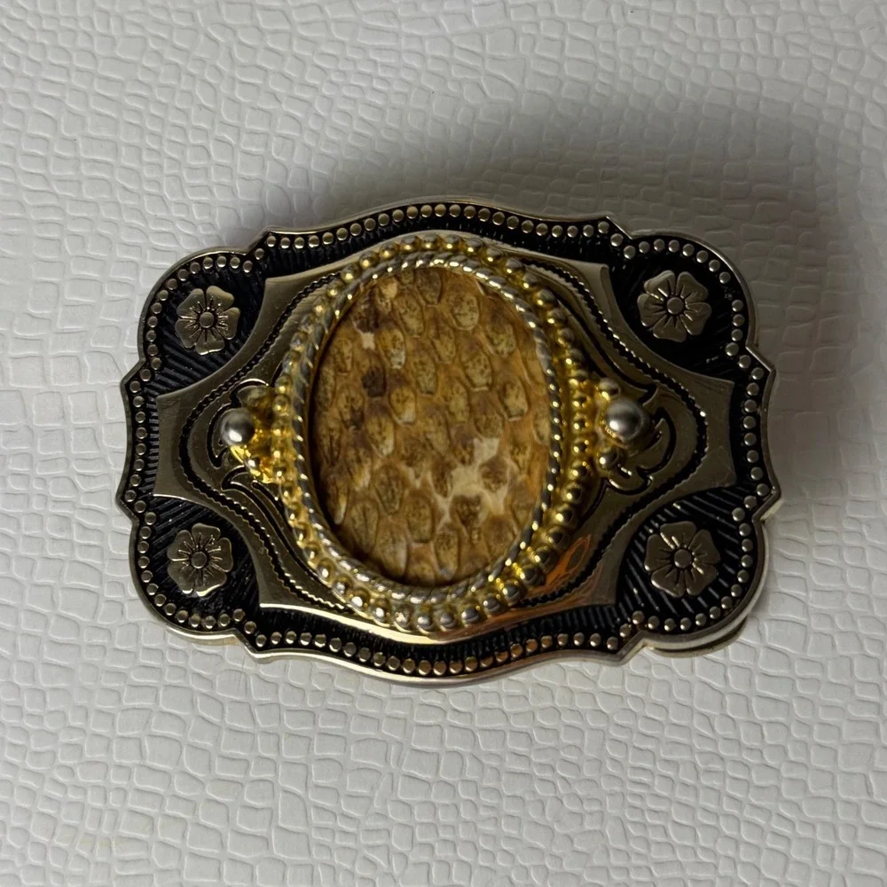 Unbranded Belt Buckle Unisex OS Gold Excellent Western Snakeskin Floral